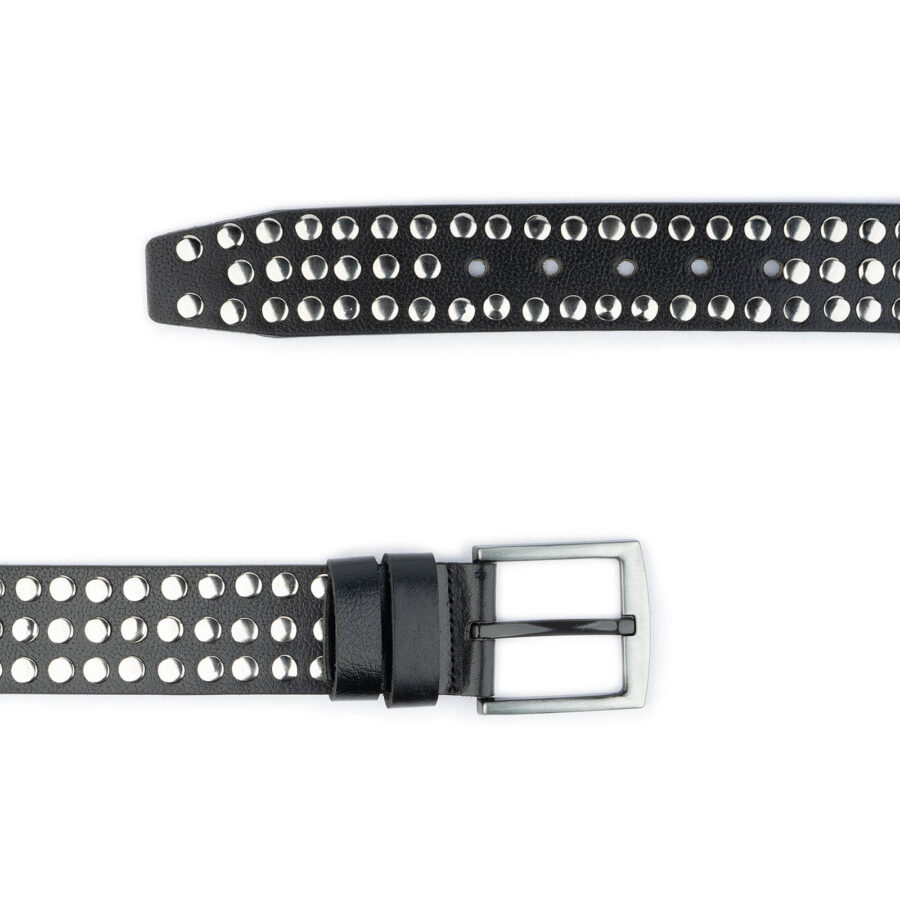 emo studded belt black real leather 3 row silver rivets 3
