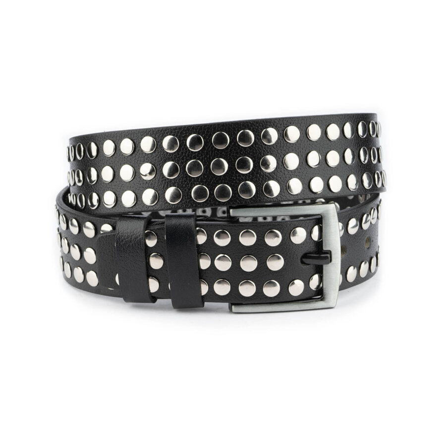 emo studded belt black real leather 3 row silver rivets 4