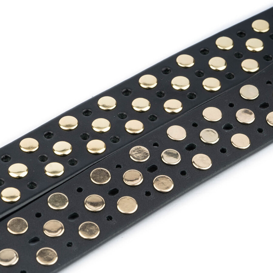 gold studded belt black genuine leather 3 row high quality 4 0 cm 7