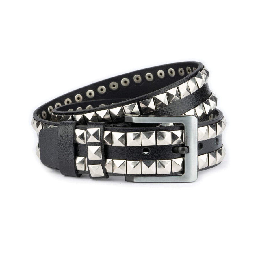 goth belt pyramid studded leather 2 row rivets 2