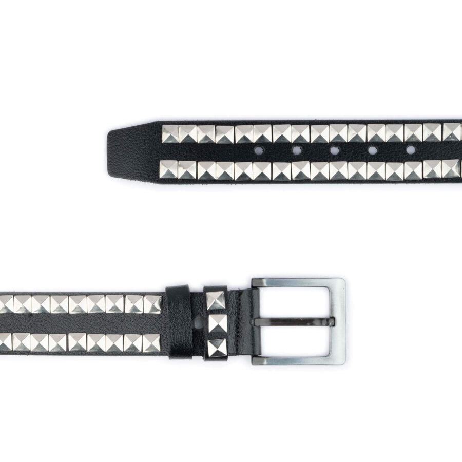 goth belt pyramid studded leather 2 row rivets 3 1