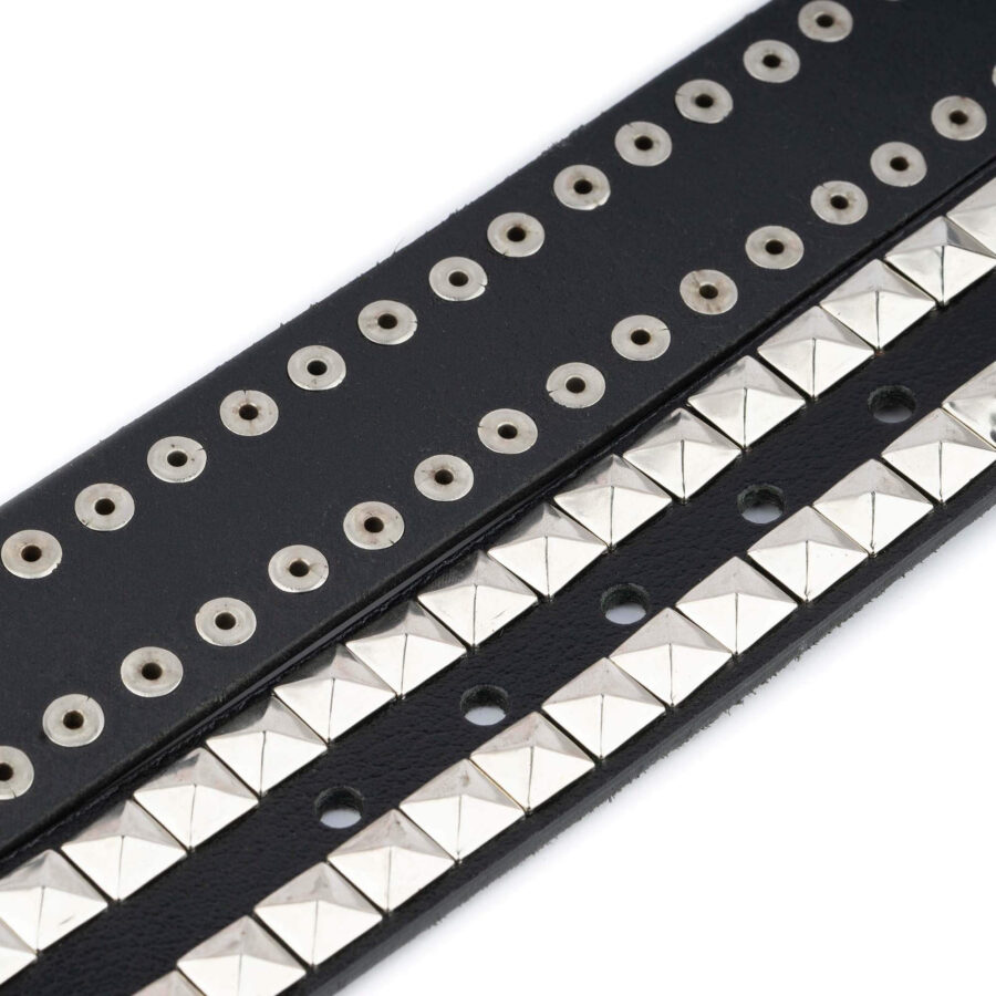 goth belt pyramid studded leather 2 row rivets 4