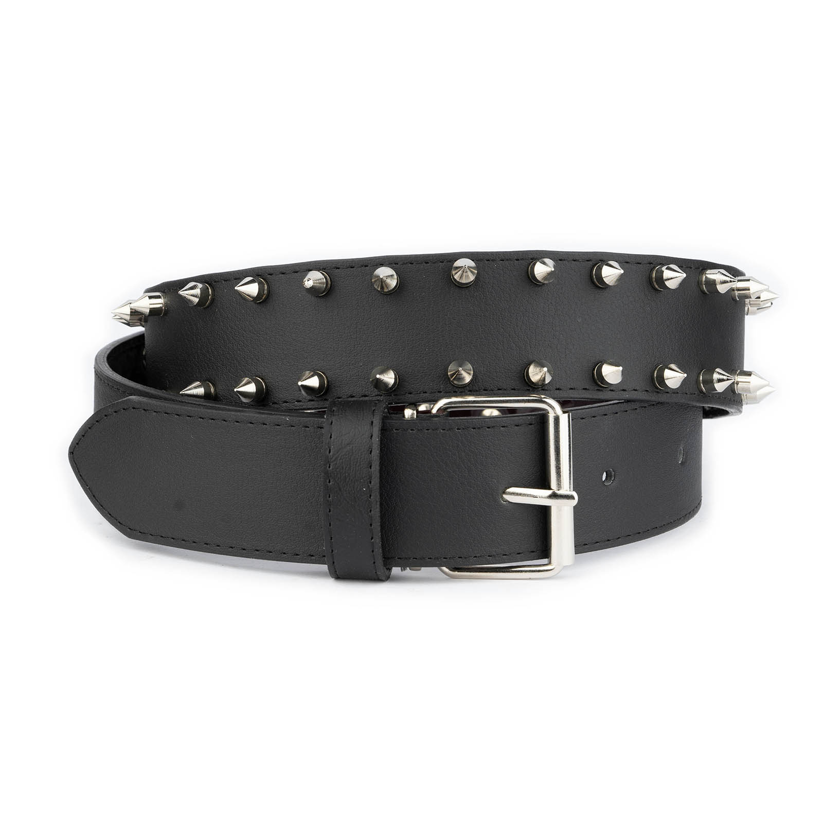 Buy Goth Belt Spiked Black Vegan Leather 2 Row Spikes ...