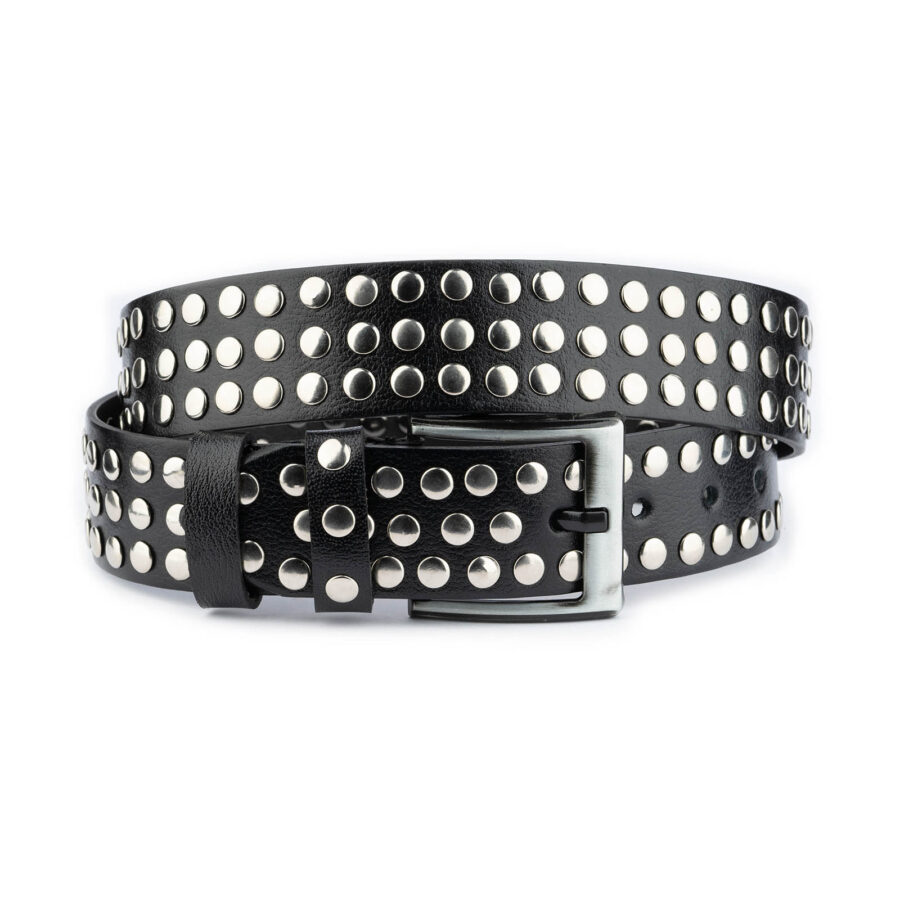 grunge belt black studded leather 3 row silver rivets 1 GRUSTU3ROW45BLATARG