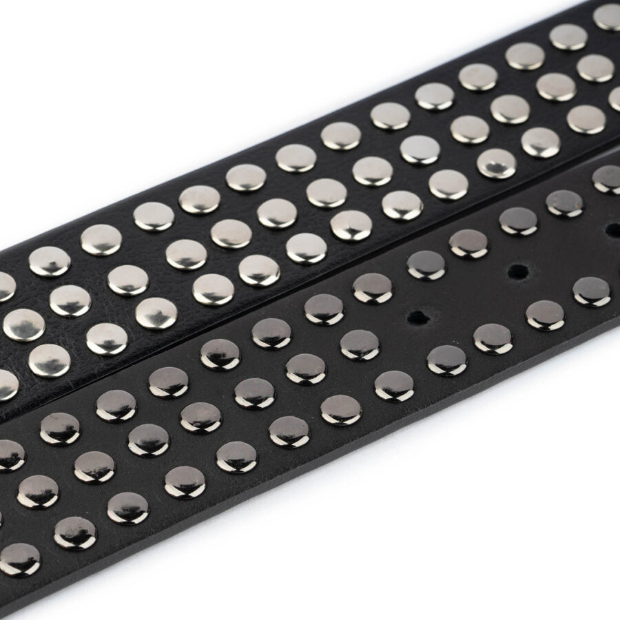 grunge belt black studded leather 3 row silver rivets 3