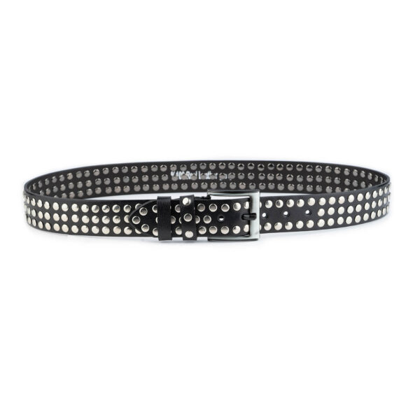 grunge belt black studded leather 3 row silver rivets 4