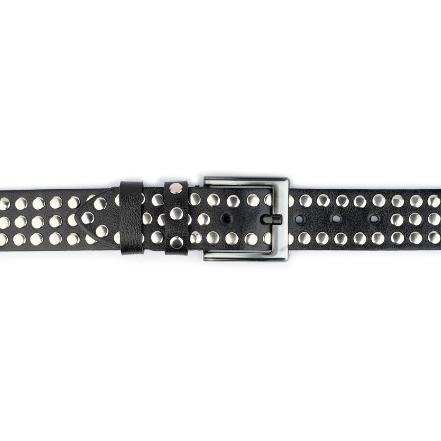 grunge belt black studded leather 3 row silver rivets 5