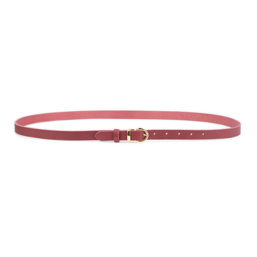 ladies burgundy leather belt with gold buckle thin 2 0 cm 2