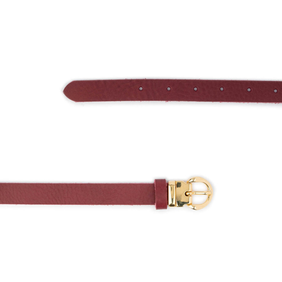 ladies burgundy leather belt with gold buckle thin 2 0 cm 3