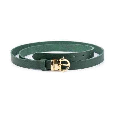 ladies forest green leather belt with gold buckle thin 2 0 cm 1 FORGREGOL20BLTCARL