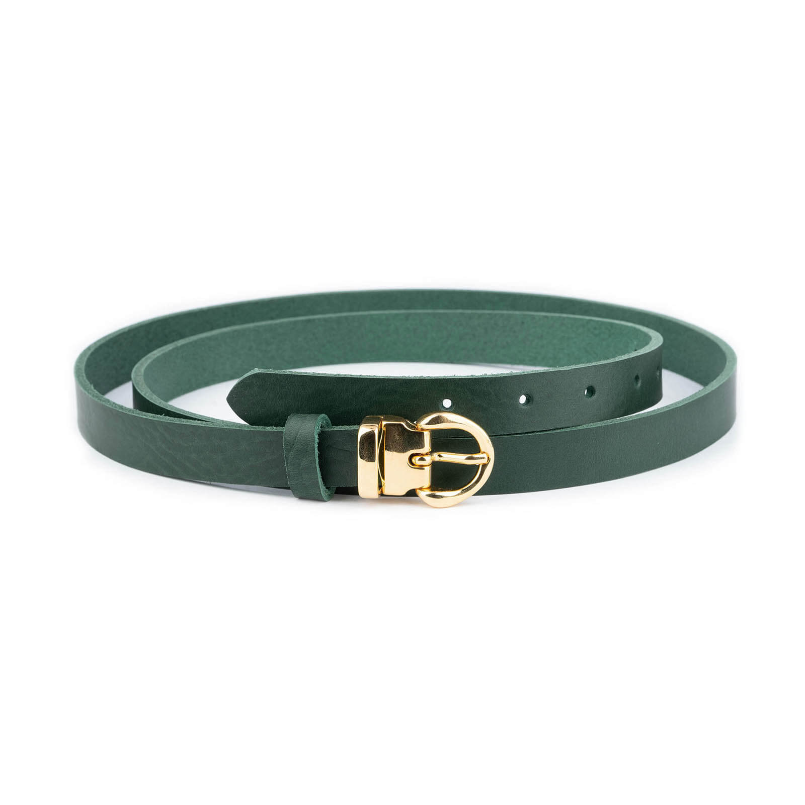 Buy Ladies Forest Green Leather Belt With Gold Buckle Thin 2.0 Cm 