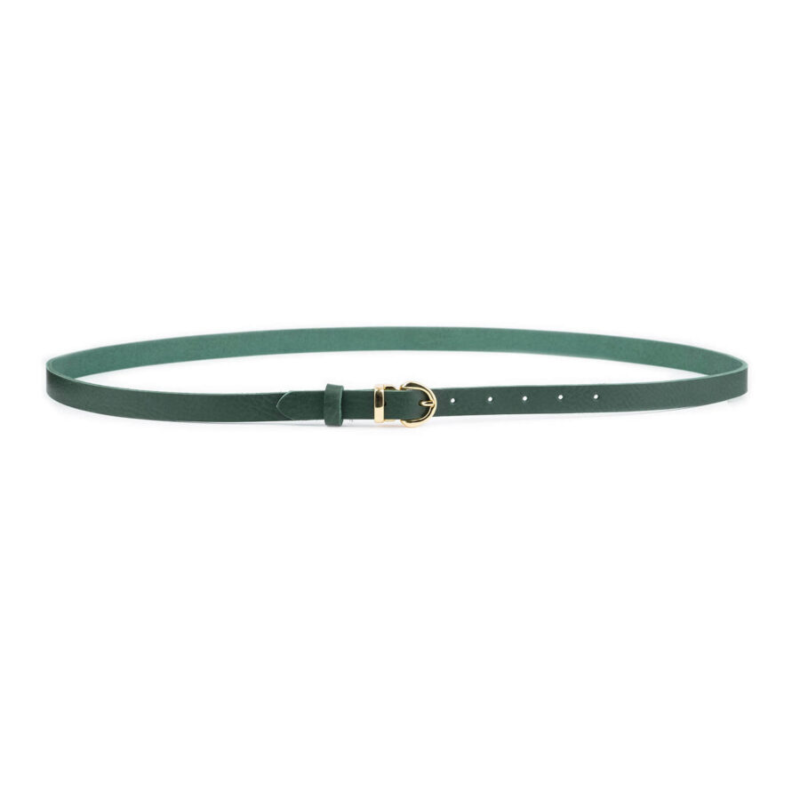 ladies forest green leather belt with gold buckle thin 2 0 cm 2