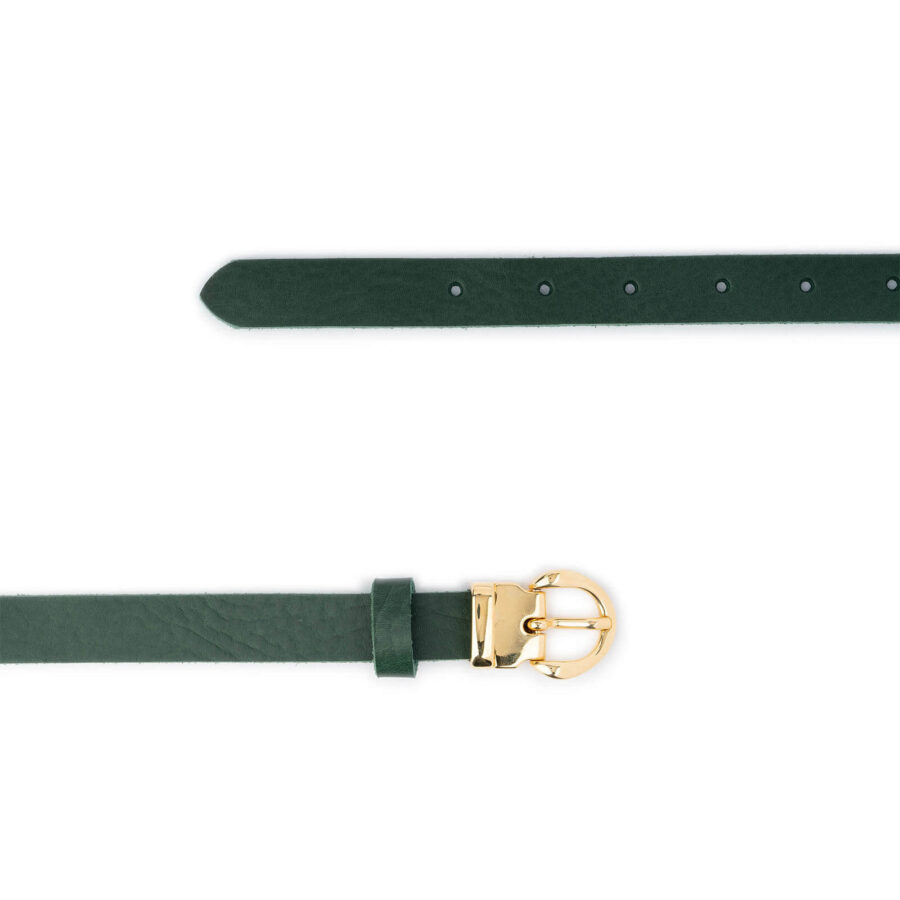 ladies forest green leather belt with gold buckle thin 2 0 cm 3