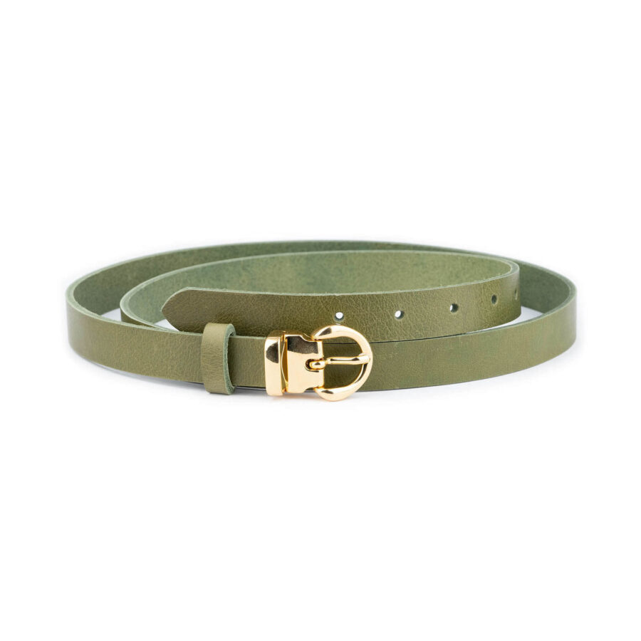 ladies olive green leather belt with gold buckle thin 2 0 cm 1 OLIGREGOL20BLTCARL