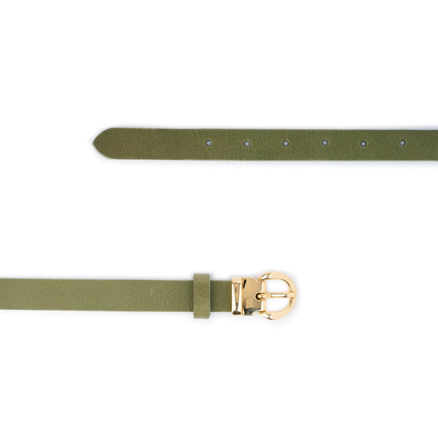 ladies olive green leather belt with gold buckle thin 2 0 cm 2