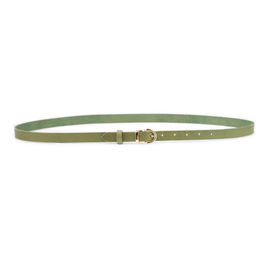 ladies olive green leather belt with gold buckle thin 2 0 cm 3