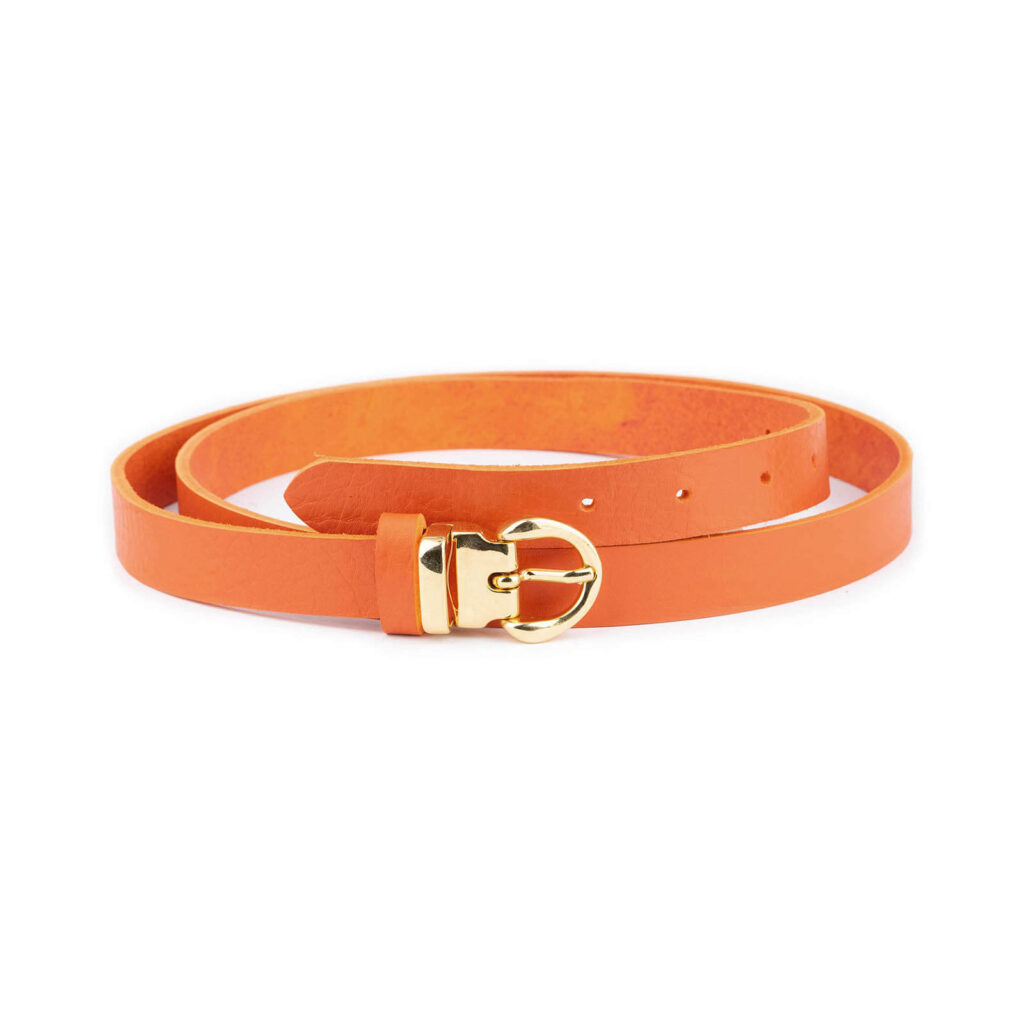 Buy Ladies Orange Leather Belt With Gold Buckle Thin 2.0 Cm -  LeatherBeltsOnline.com