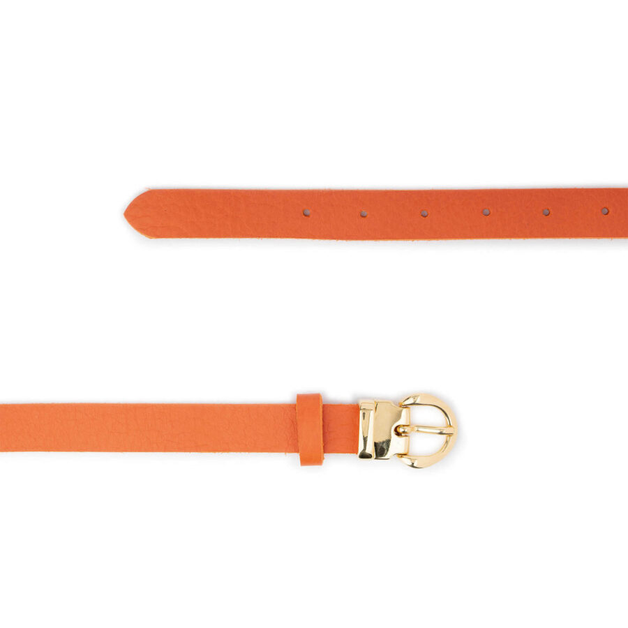 ladies orange leather belt with gold buckle thin 2 0 cm 2