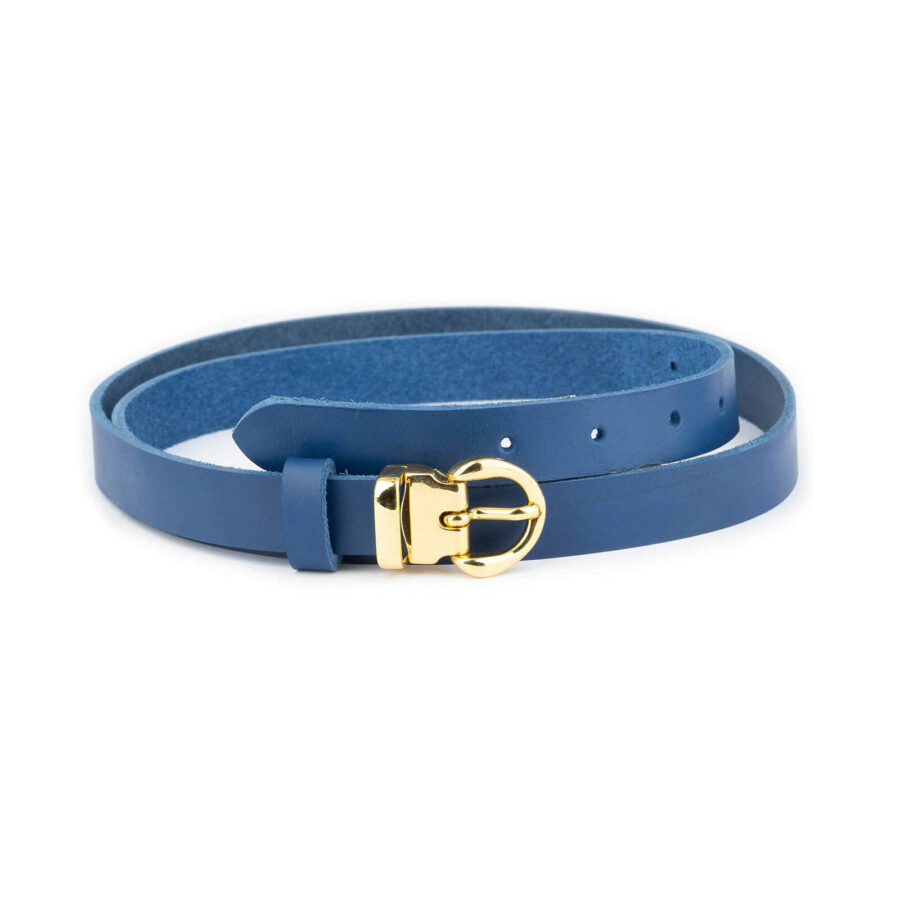 ladies royal blue leather belt with gold buckle thin 2 0 cm 1 ROYBLUGOL20BLTCARL