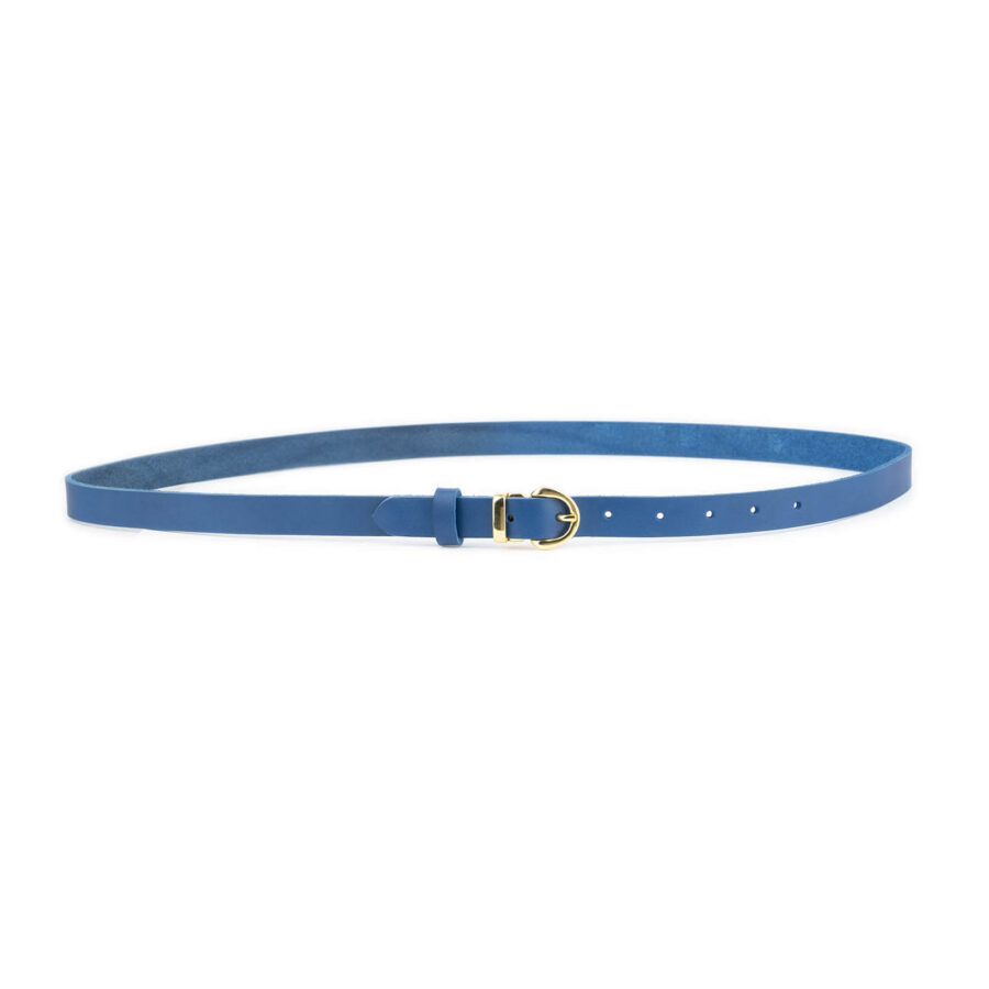 ladies royal blue leather belt with gold buckle thin 2 0 cm 2