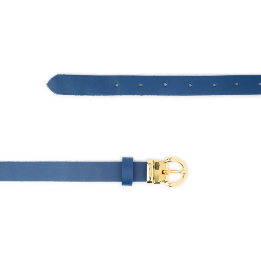 ladies royal blue leather belt with gold buckle thin 2 0 cm 3