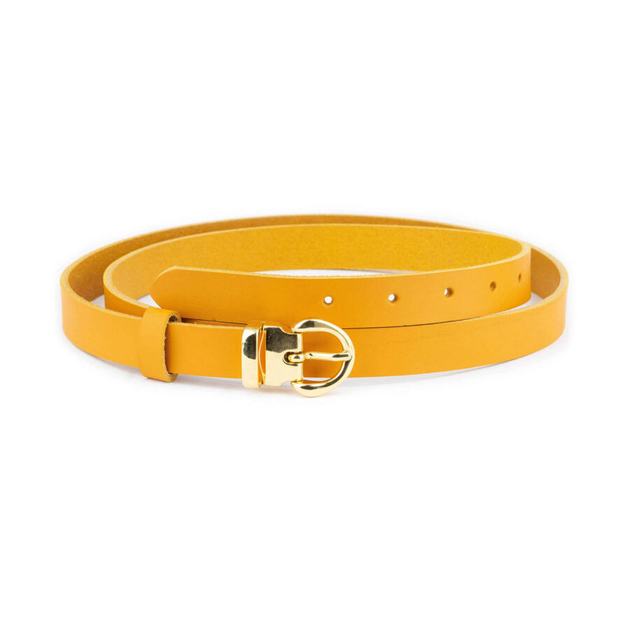 ladies spectra yellow leather belt with gold buckle thin 2 0 cm 1 MUSYELGOL20BLTCARL