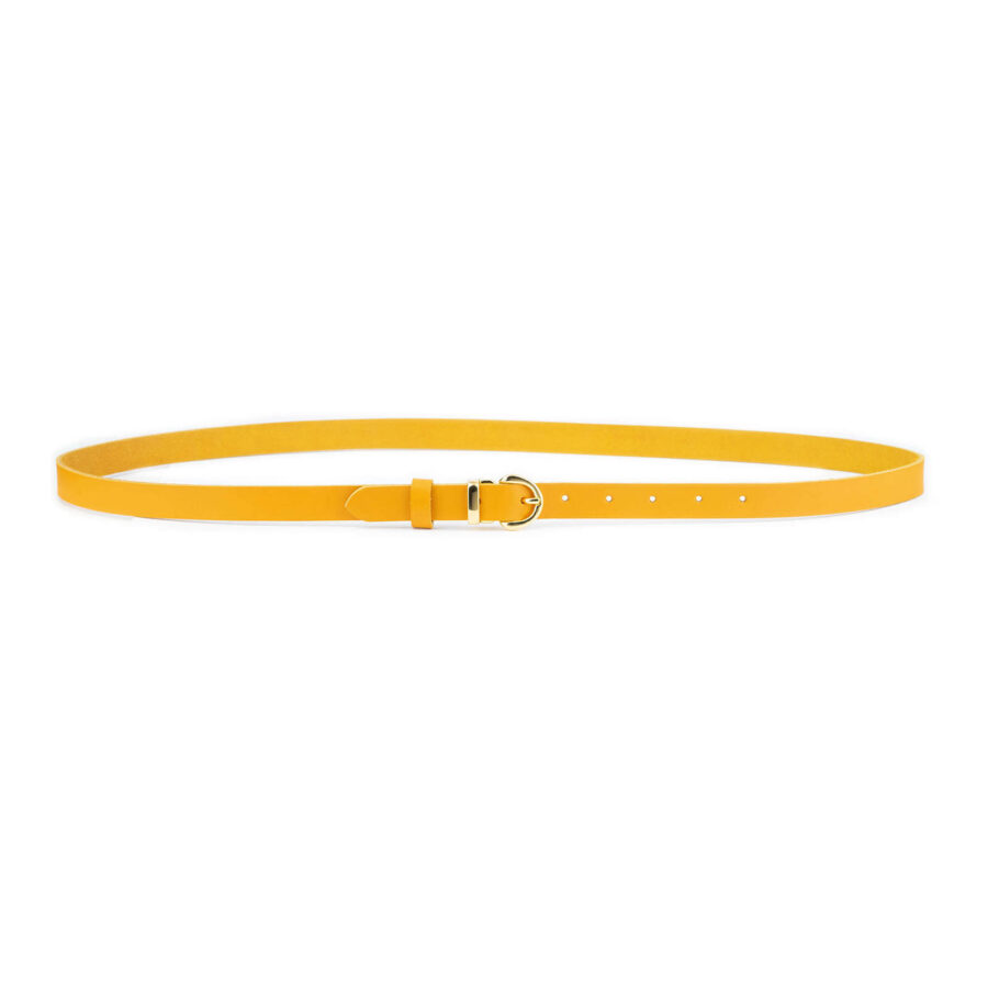 ladies spectra yellow leather belt with gold buckle thin 2 0 cm 3