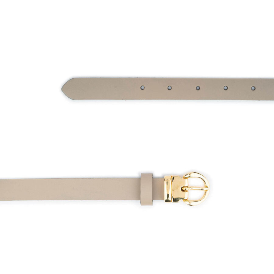 ladies taupe leather belt with gold buckle thin 2 0 cm 2