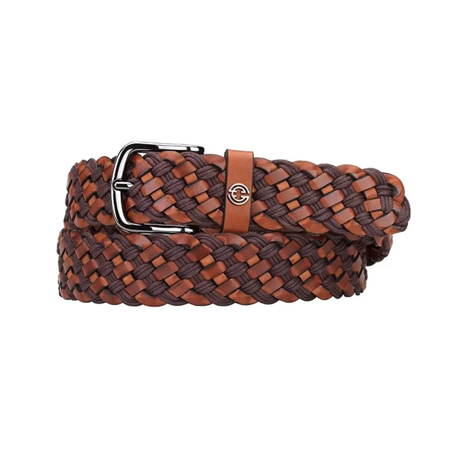 light brown mens braided belt genuine leather 1 HBB735 LBROWN