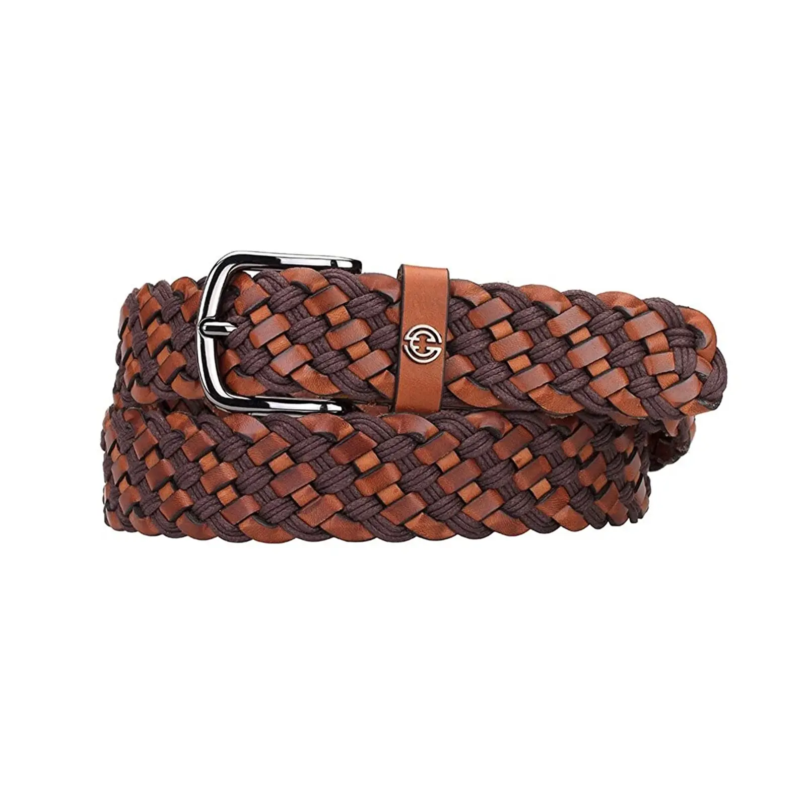 Braided belt in light brown leather