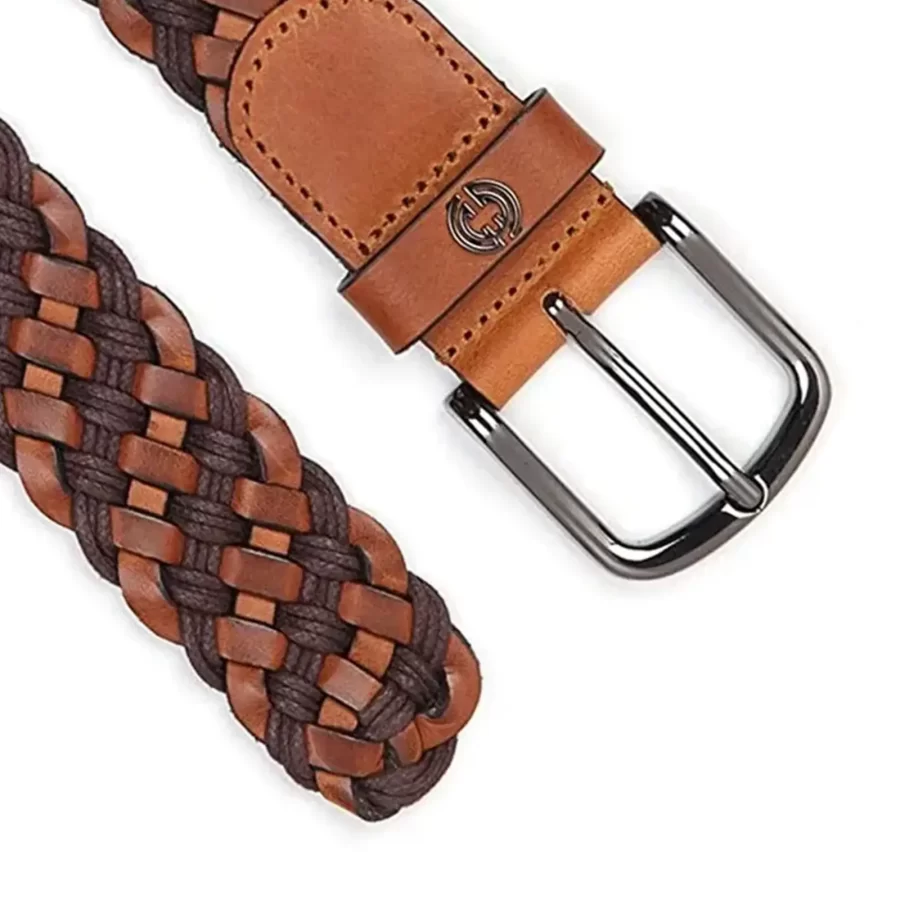 light brown mens braided belt genuine leather 2