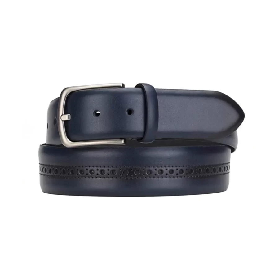 luxury belt for men stylish brogue navy blue leather 4 0 cm SB1410 1