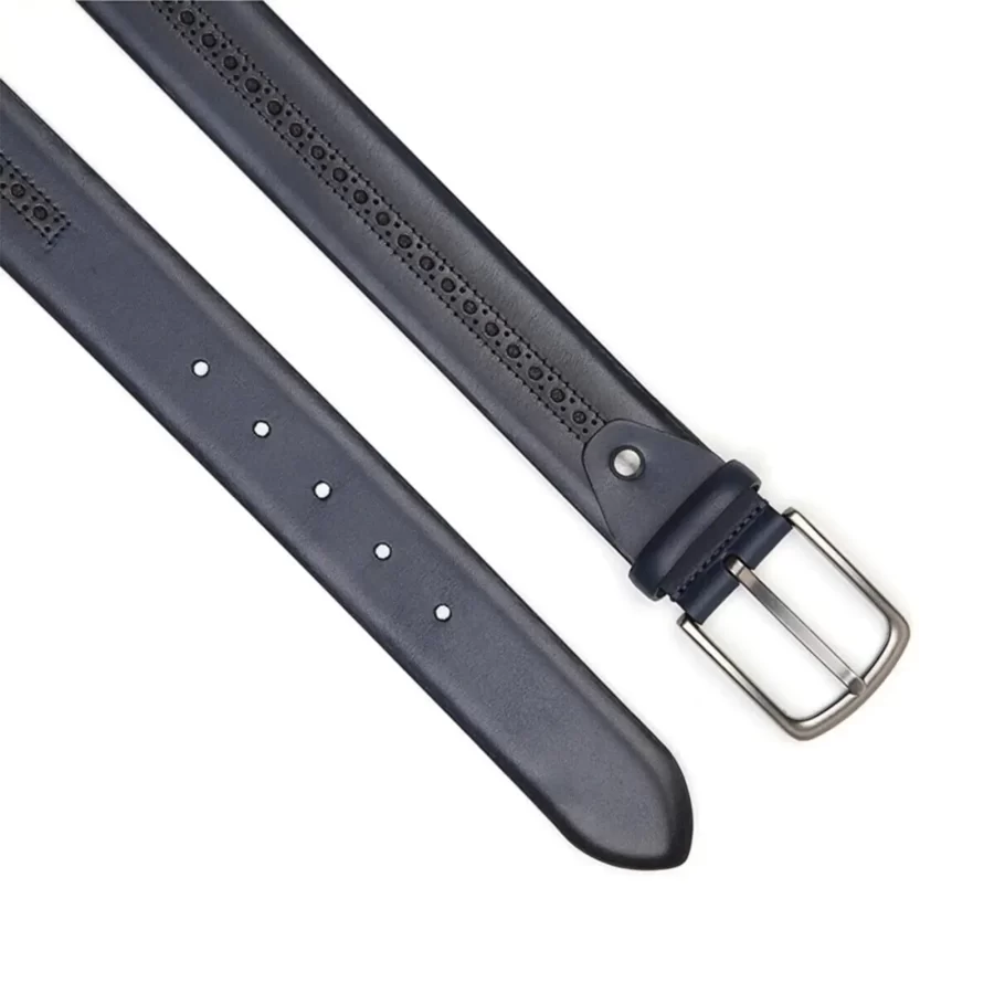 luxury belt for men stylish brogue navy blue leather 4 0 cm SB1410 2