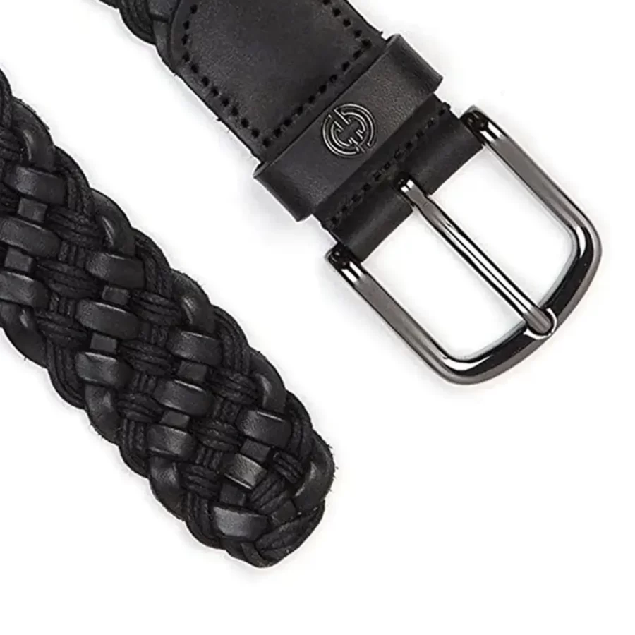 luxury black mens braided belt genuine leather 2