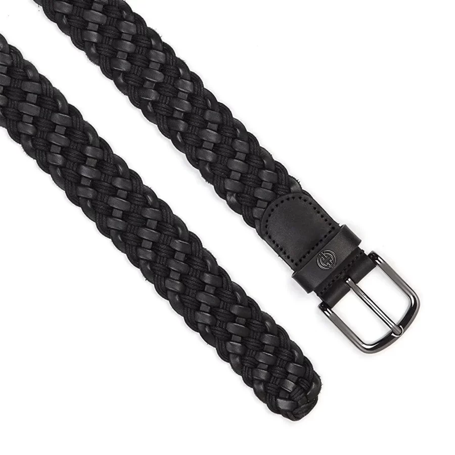 luxury black mens braided belt genuine leather 3