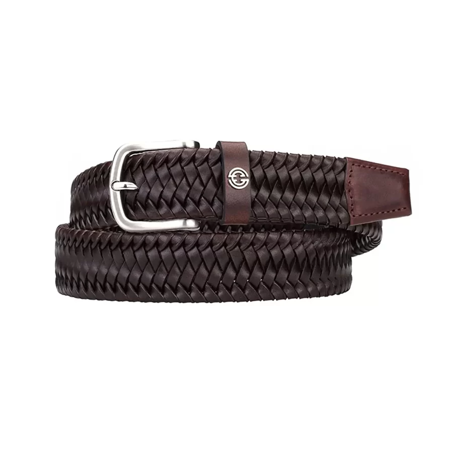 luxury braided gents belt dark brown real leather 1
