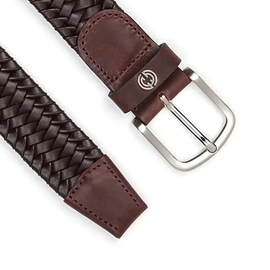 luxury braided gents belt dark brown real leather 2