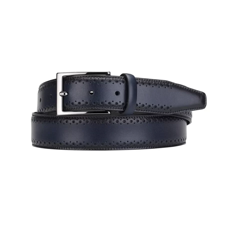 luxury brogue gents dressing belt dark blue leather KK3504 1