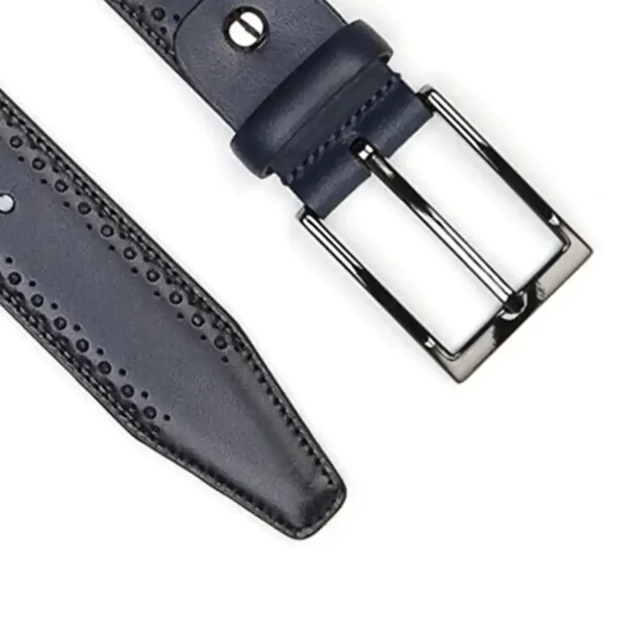 luxury brogue gents dressing belt dark blue leather KK3504 2