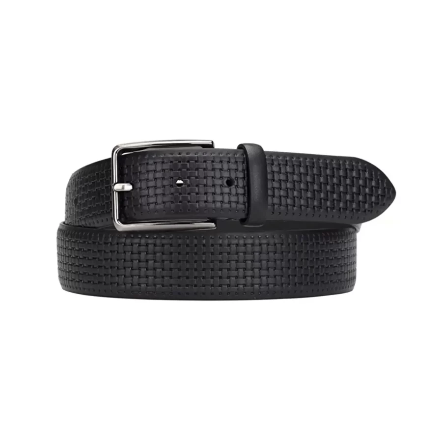 Buy Luxury Gents Belt Leather Black Check Texture - LeatherBeltsOnline.com