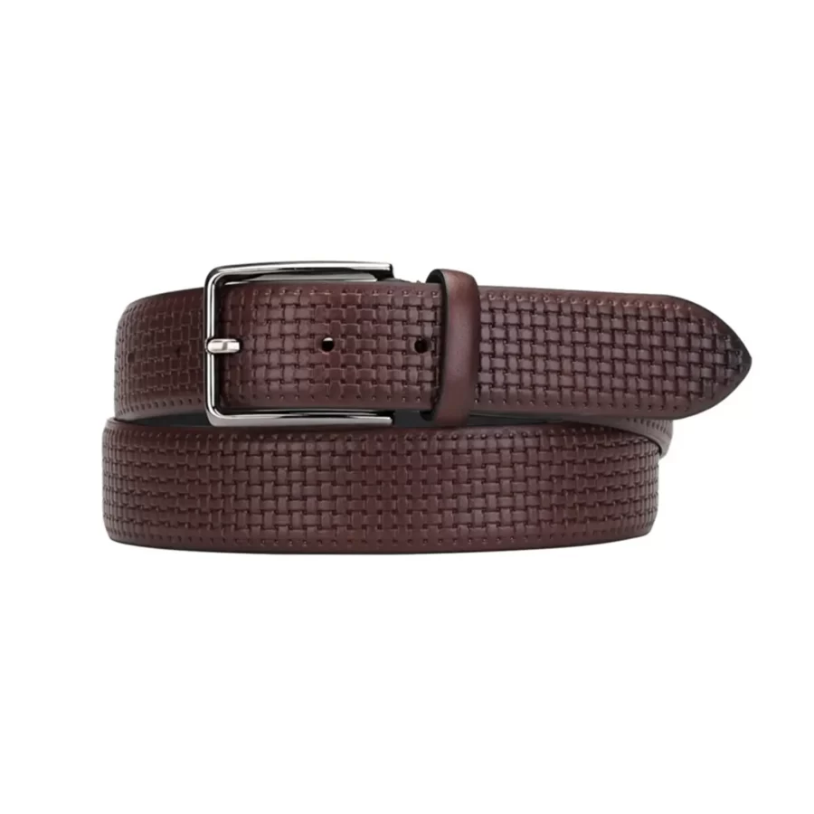 luxury gents belt leather brown check texture KK3625 1