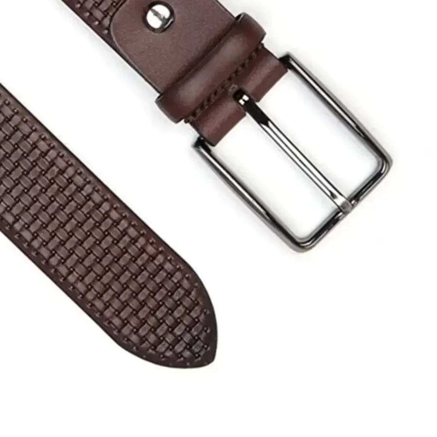 luxury gents belt leather brown check texture KK3625 2