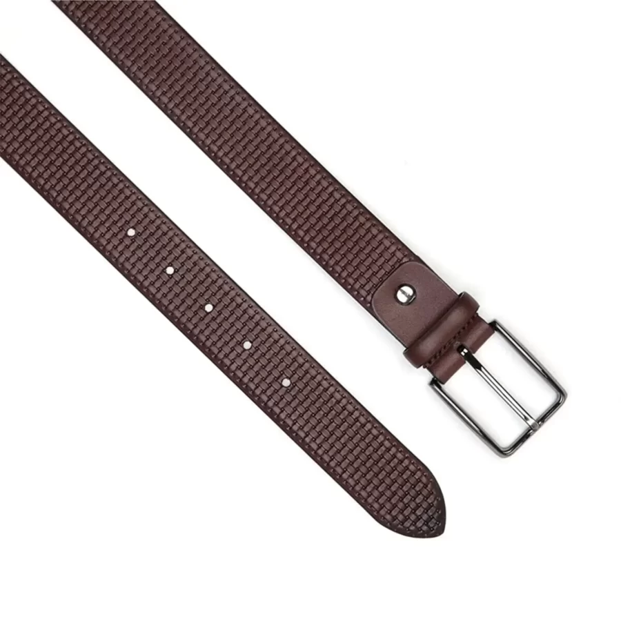 luxury gents belt leather brown check texture KK3625 3