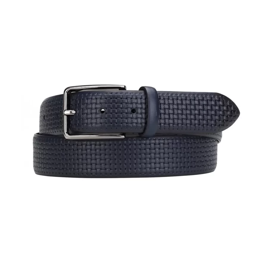 luxury gents belt leather navy blue check texture KK3625 3