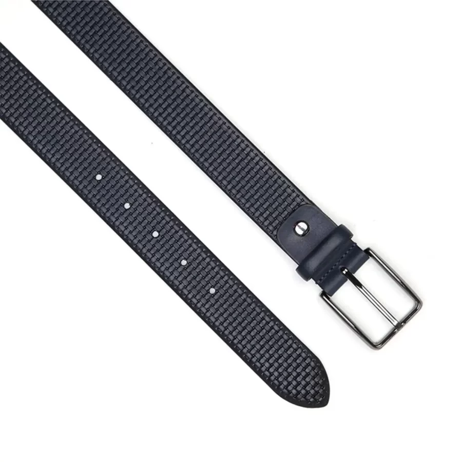 luxury gents belt leather navy blue check texture KK3625 4