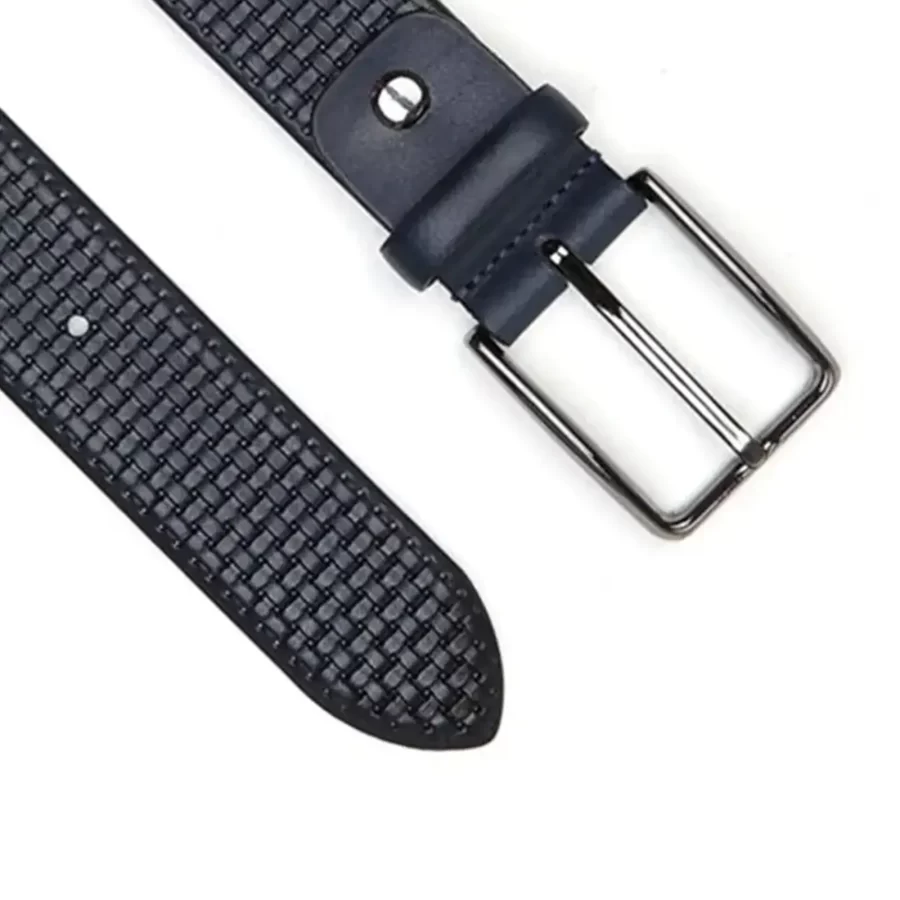 luxury gents belt leather navy blue check texture KK3625 4 copy