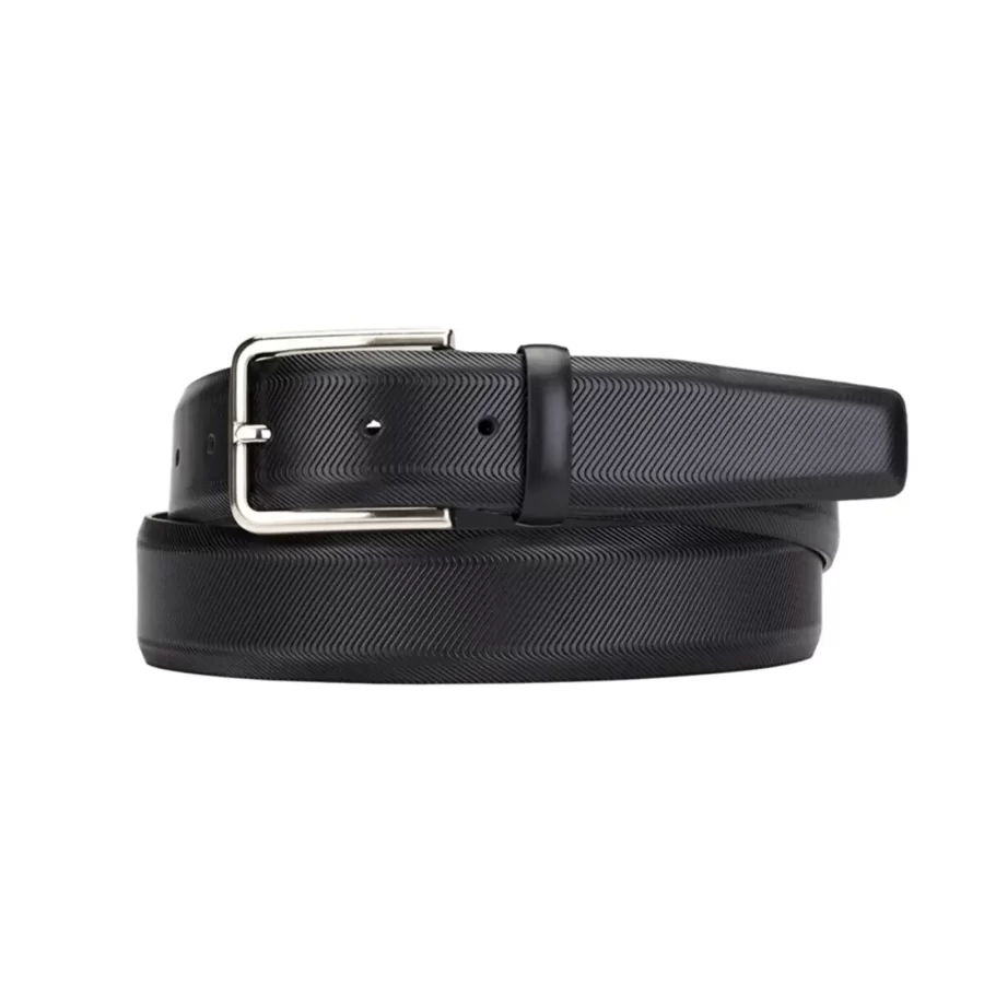 luxury gents leather belt black weave texture KK3518 1