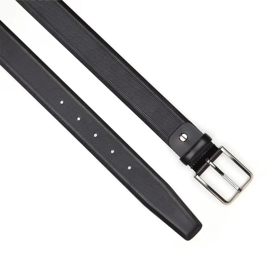 luxury gents leather belt black weave texture KK3518 2