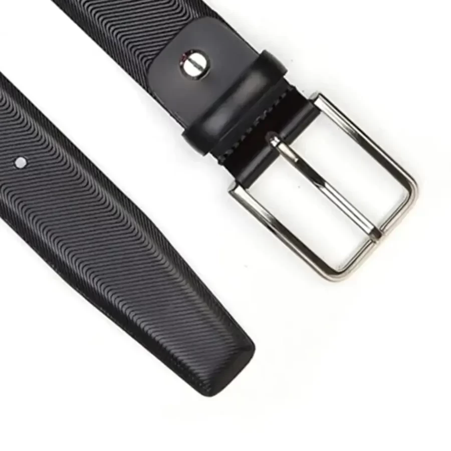 luxury gents leather belt black weave texture KK3518 2 copy
