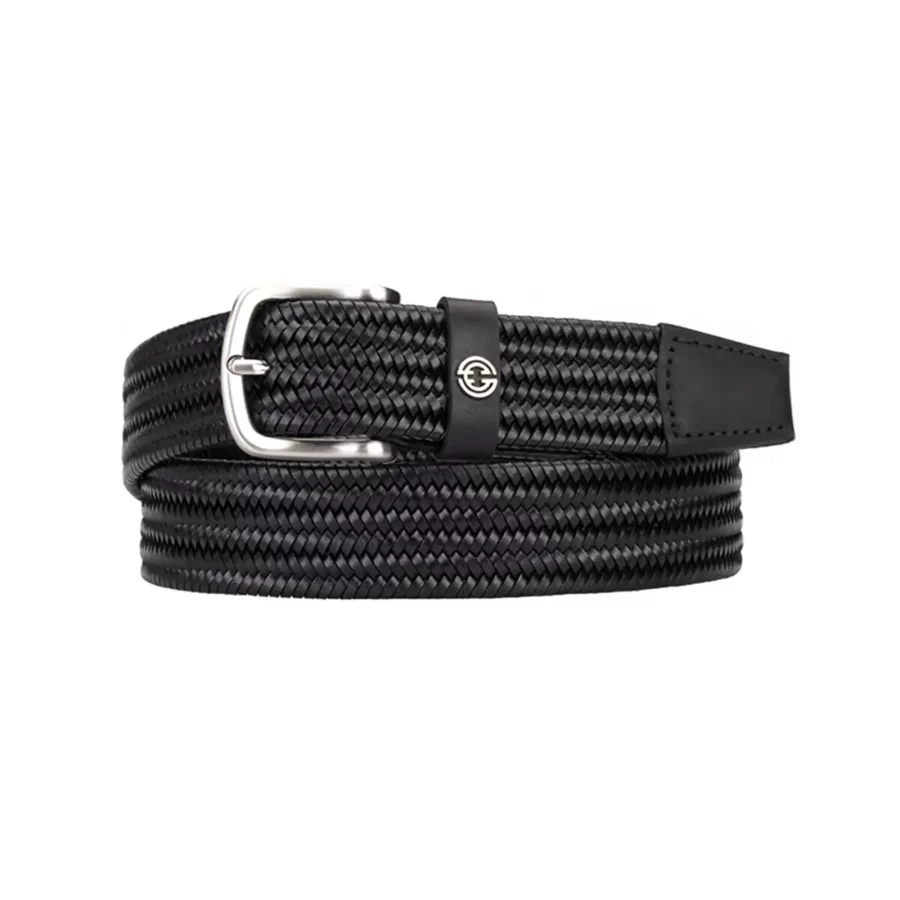 luxury gents stretchy belt black braided leather 1